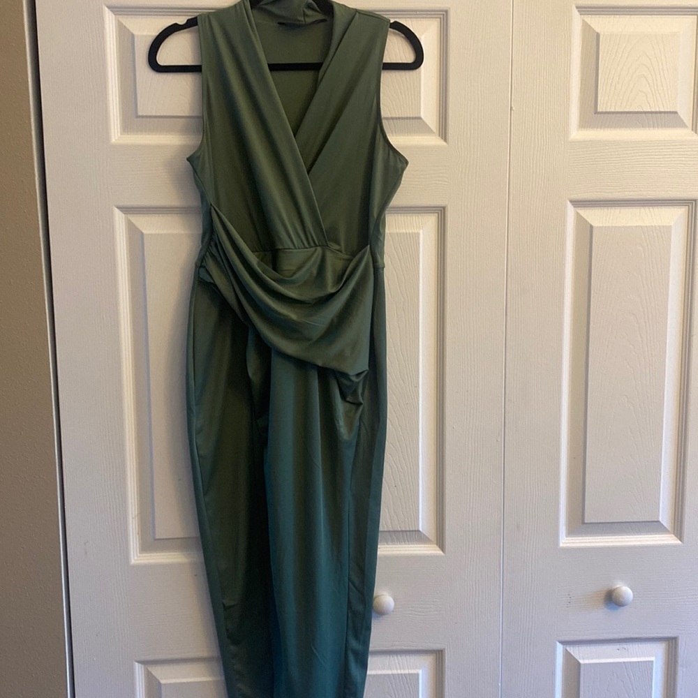 RACHEL Rachel Roy Olive Green Draped Wrap Midi Dress